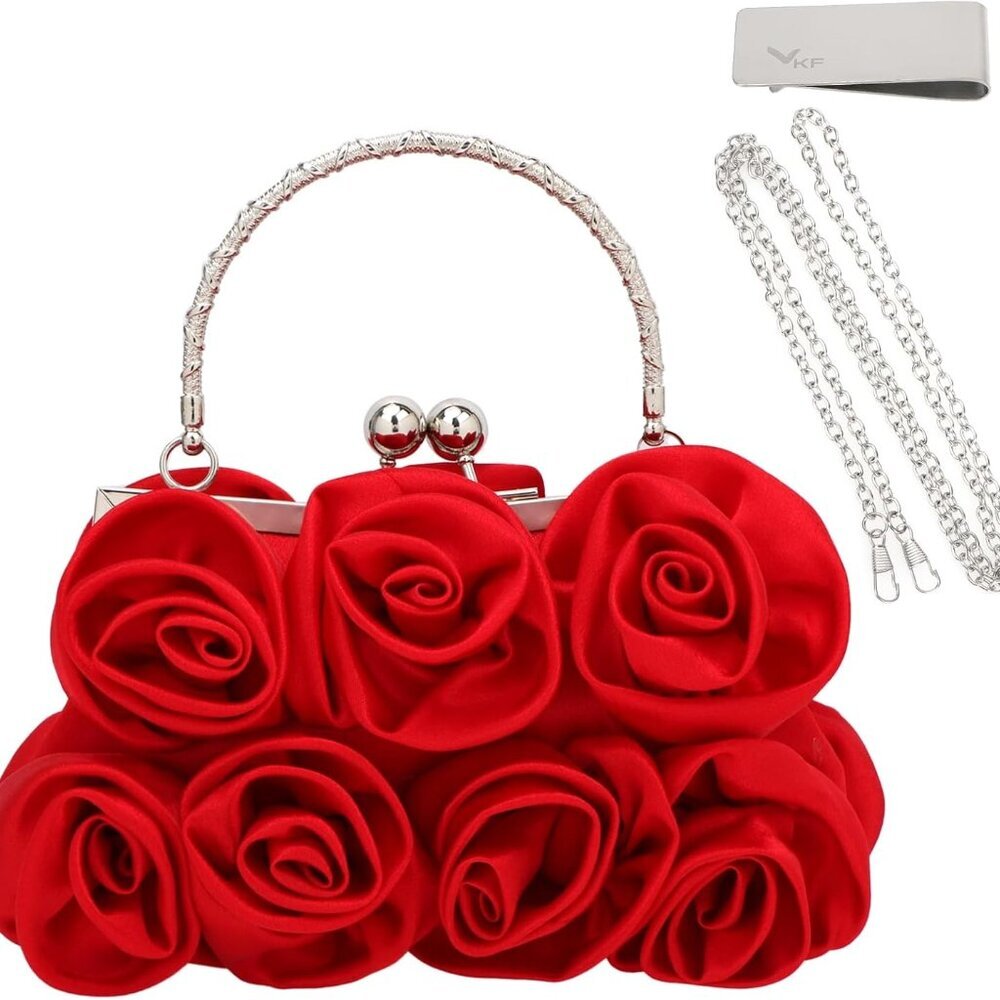 Stylish Red Satin Clutch with Detachable Strap - Perfect for Night Outs - Picture 1 of 7